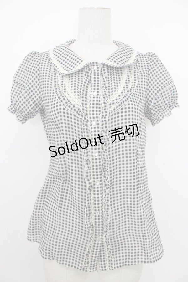 画像1: axes femme / ギンガムチェック半袖ブラウス  黒Ｘ白 T-26-03-08-026-AX-BL-SA-ZT (1)