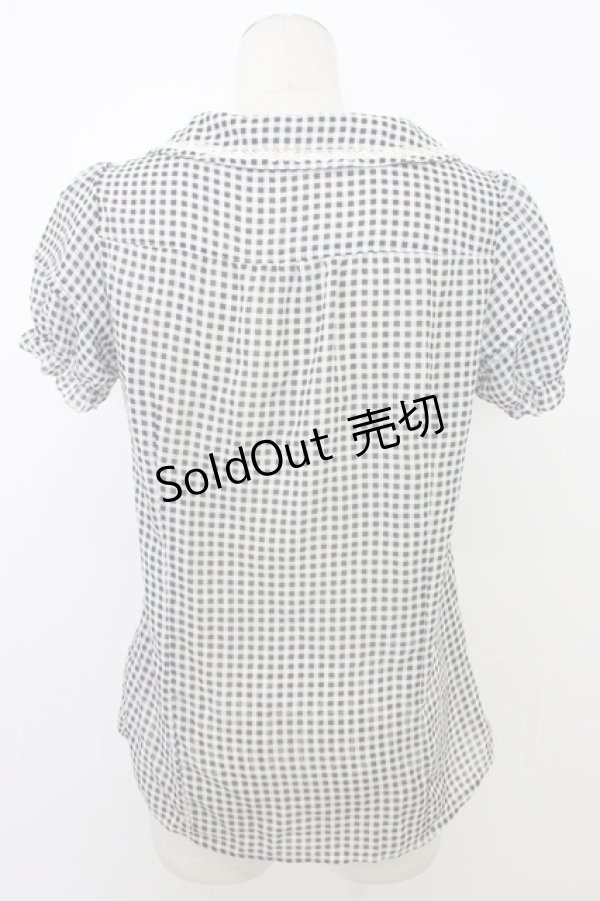 画像2: axes femme / ギンガムチェック半袖ブラウス  黒Ｘ白 T-26-03-08-026-AX-BL-SA-ZT (2)