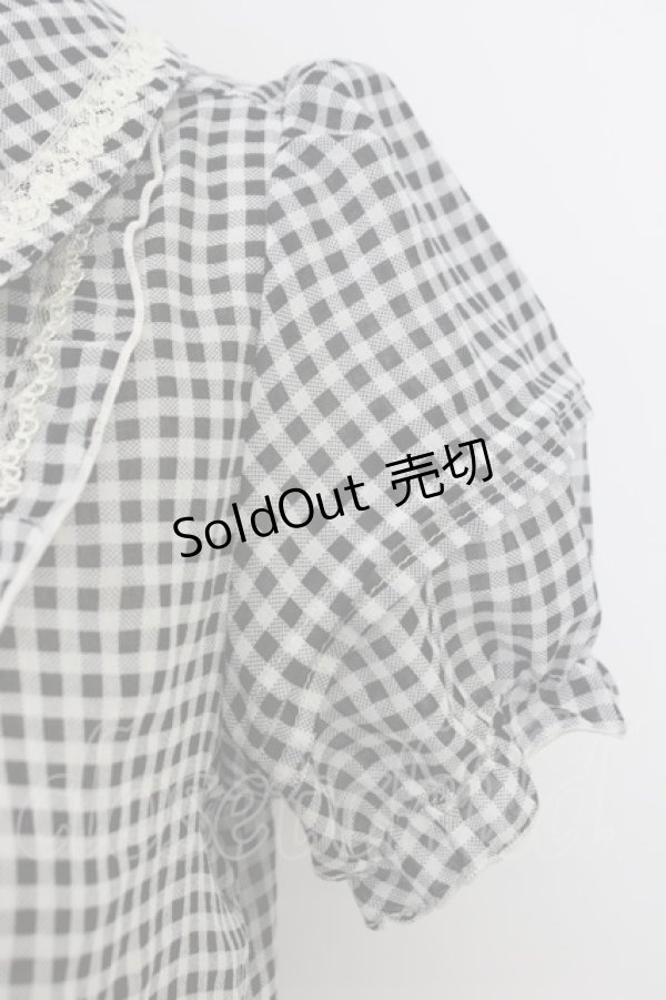 画像3: axes femme / ギンガムチェック半袖ブラウス  黒Ｘ白 T-26-03-08-026-AX-BL-SA-ZT (3)