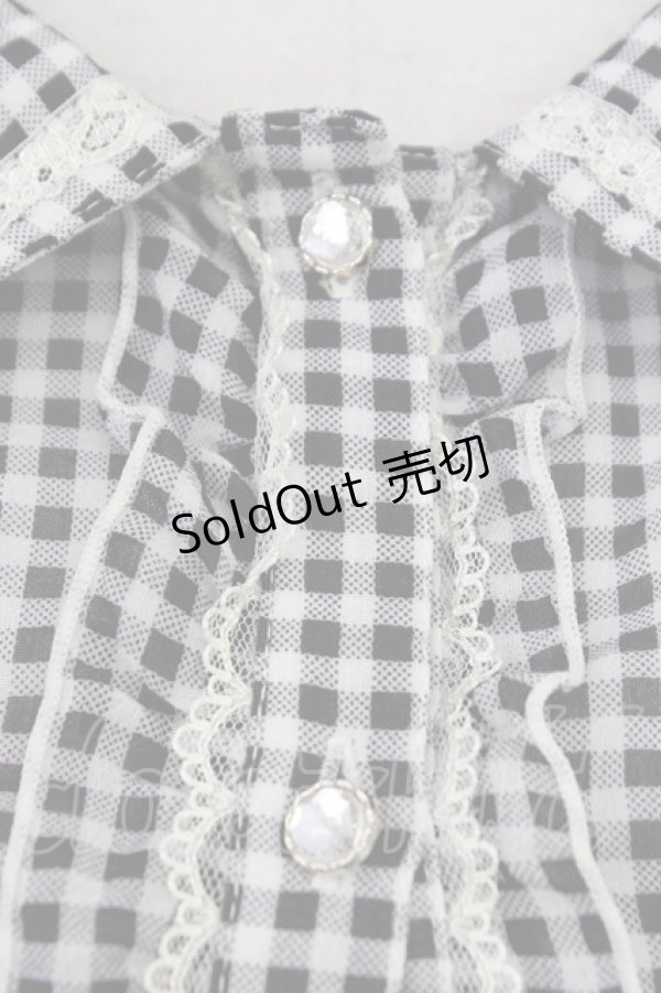 画像4: axes femme / ギンガムチェック半袖ブラウス  黒Ｘ白 T-26-03-08-026-AX-BL-SA-ZT (4)