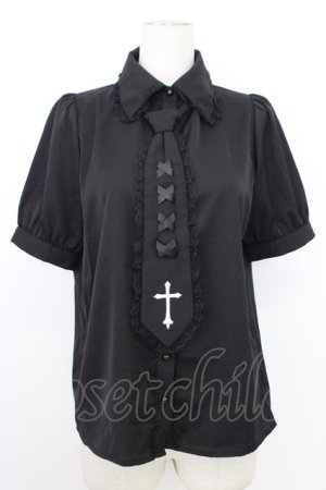 画像: MA*RS / クロス刺繍ネクタイ付きブラウス  ブラック T-26-03-08-029-EL-BL-SA-ZT