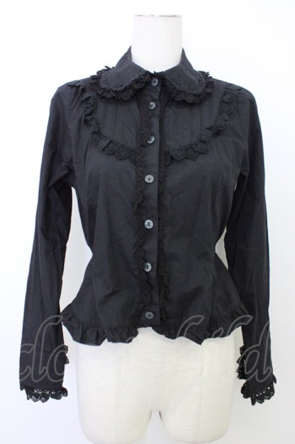 画像1: BABY,THE STARS SHINE BRIGHT / ラウンドローズレース長袖ブラウス  黒　 T-26-03-08-030-BA-BL-SA-ZT (1)