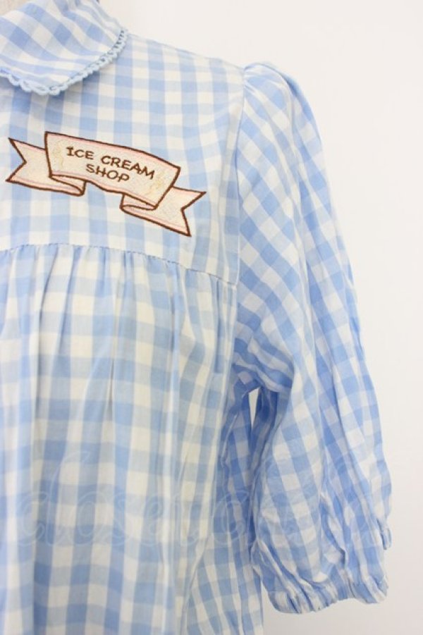 画像3: axes femme kawaii / 刺繍ティアードシャツワンピ  サックスＸ白 T-26-03-08-032-AX-OP-SA-ZT (3)