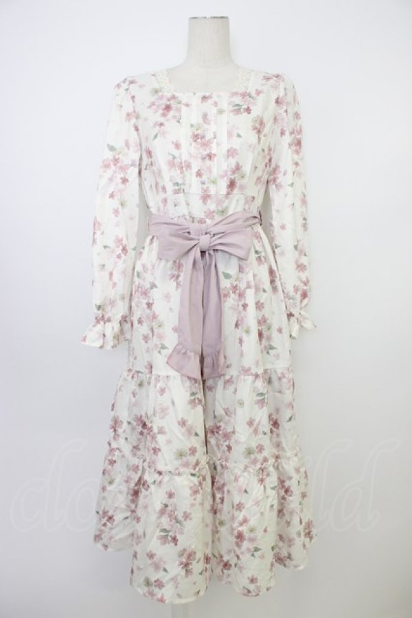 画像1: axes femme / 桜柄ティアードワンピース M キナリ T-26-03-08-033-AX-OP-SA-ZT (1)