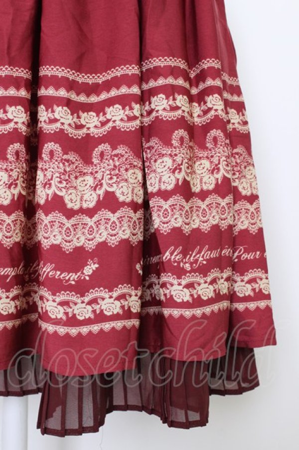 画像3: axes femme / メッセージ柄スカート  ボルドーＸアイボリー T-26-03-08-041-AX-SK-SA-ZT (3)