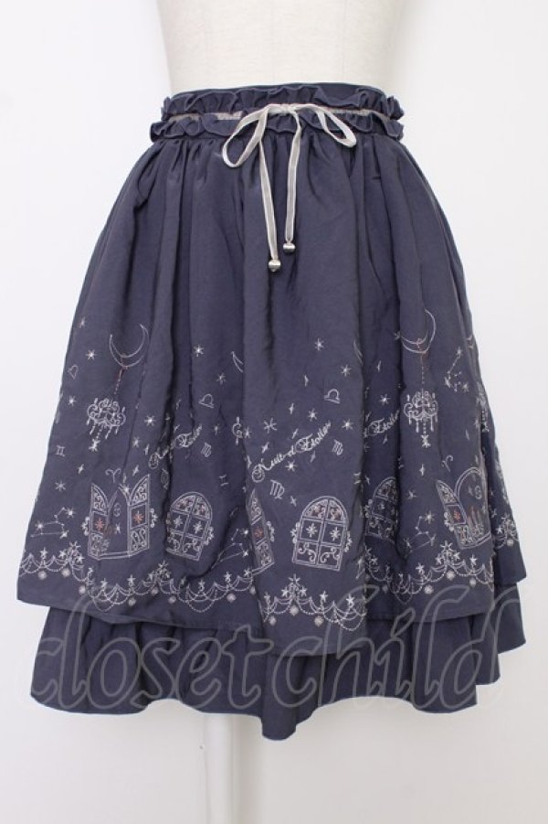 画像1: axes femme / 夜空刺繍スカート  紺Ｘシルバー T-26-03-08-042-AX-SK-SA-ZT (1)