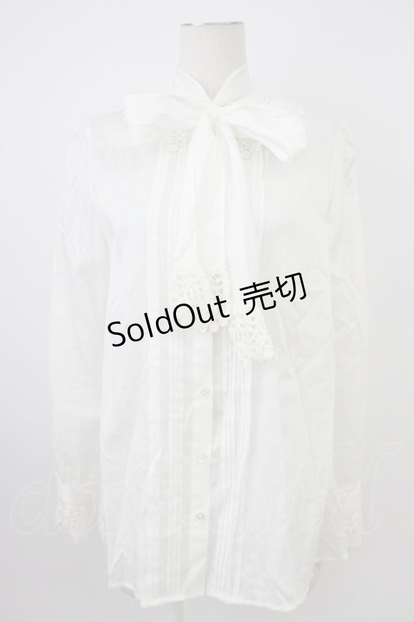 画像1: Jane Marple / リボンタイレース襟長袖ブラウス  白 T-26-03-08-007-JM-BL-SA-ZT (1)