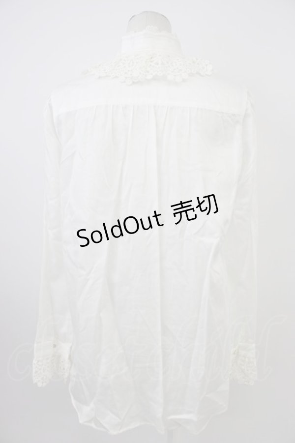 画像2: Jane Marple / リボンタイレース襟長袖ブラウス  白 T-26-03-08-007-JM-BL-SA-ZT (2)