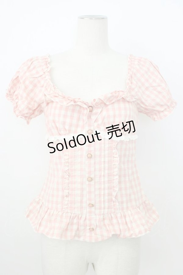 画像1: LIZ LISA / ギンガムチェック半袖フリルトップス 1 ピンク T-26-03-08-018-LO-TO-SA-ZT (1)