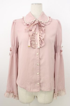画像: Secret Honey / パール襟フリルレース長袖ブラウス  ピンク T-26-03-08-020-CA-BL-SA-ZT