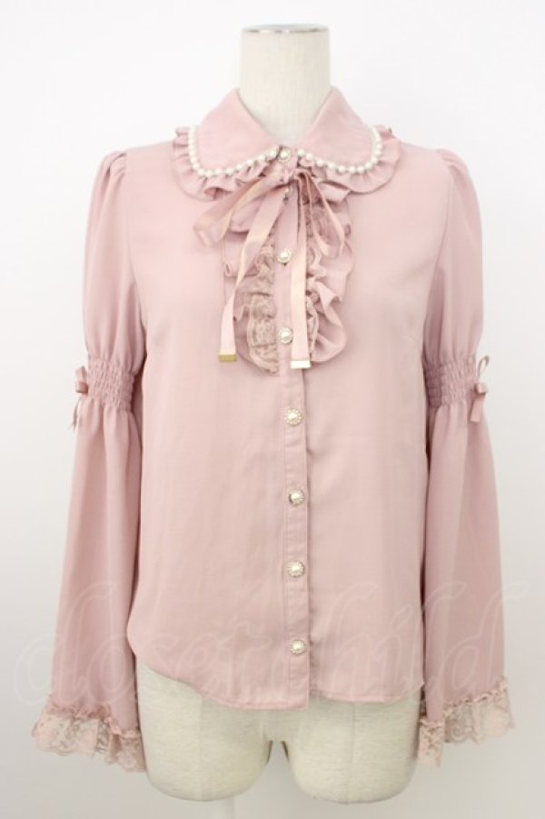 画像1: Secret Honey / パール襟フリルレース長袖ブラウス  ピンク T-26-03-08-020-CA-BL-SA-ZT (1)