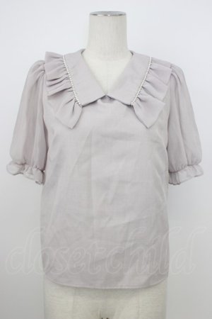 画像: evelyn / パール襟半袖ブラウス  グレー T-26-03-08-021-LO-BL-SA-ZT