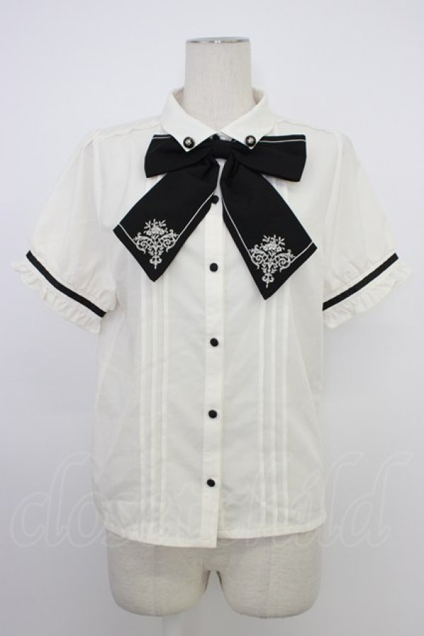 画像1: axes femme / 刺繍リボンセットブラウス  アイボリーＸ黒 T-26-03-11-003-AX-BL-SA-ZT (1)