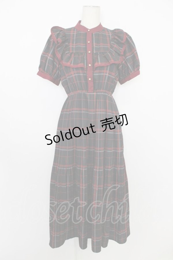 画像1: axes femme POETIQUE / レトロチェックロングワンピース  黒Ｘボルドー T-26-03-11-032-AX-OP-SA-ZT (1)