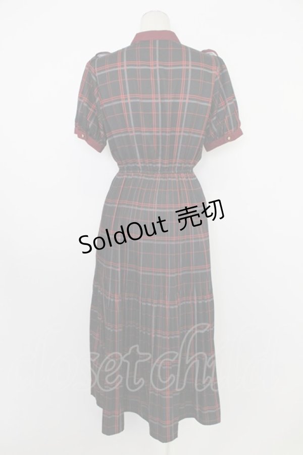 画像2: axes femme POETIQUE / レトロチェックロングワンピース  黒Ｘボルドー T-26-03-11-032-AX-OP-SA-ZT (2)