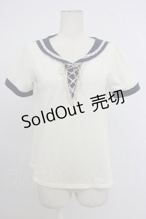 画像: axes femme / セーラーカラー風デザイントップス  アイボリーＸネイビー T-26-03-11-004-AX-TO-SA-ZT