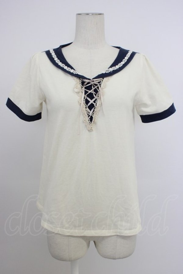 画像1: axes femme / セーラーカラー風デザイントップス  アイボリーＸネイビー T-26-03-11-004-AX-TO-SA-ZT (1)