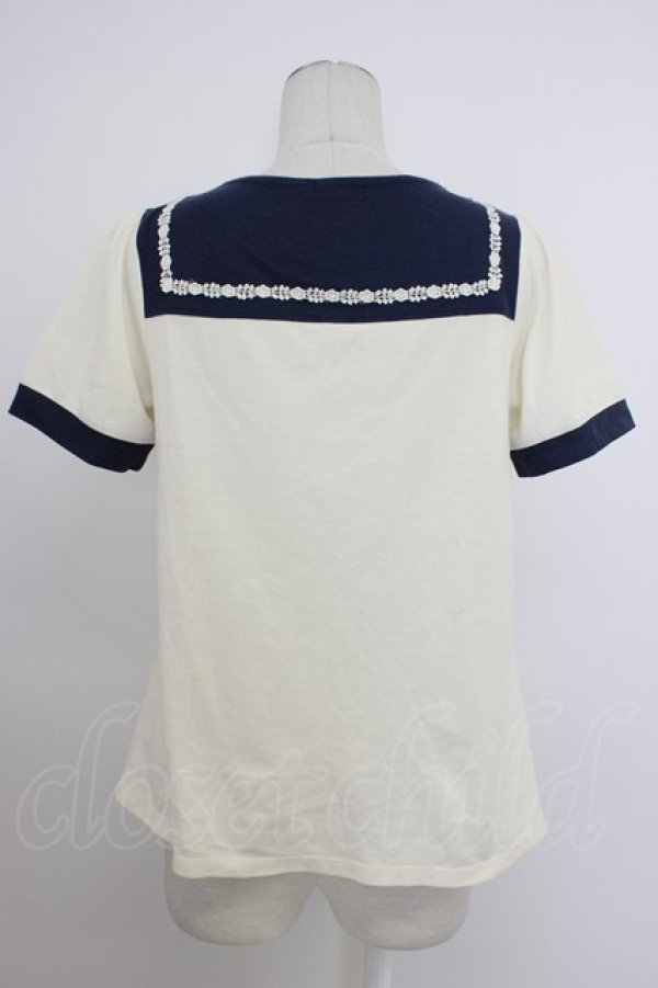 画像2: axes femme / セーラーカラー風デザイントップス  アイボリーＸネイビー T-26-03-11-004-AX-TO-SA-ZT (2)