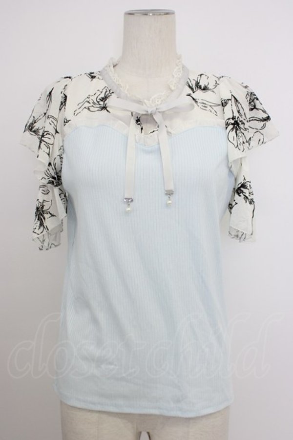 画像1: axes femme / フロッキーチュール切替プルオーバー  サックス T-26-03-11-005-AX-TO-SA-ZT (1)