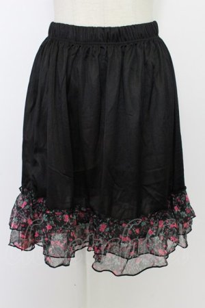 画像: MARBLE / 裾シフォンフラワースカート  黒Ｘピンク T-26-03-11-044-GO-SK-SA-ZT