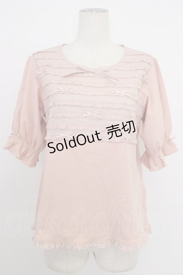 画像1: PINK HOUSE / リボンいっぱいフリル使いカットソー  ピンク T-26-03-11-009-LO-TO-SA-ZT (1)