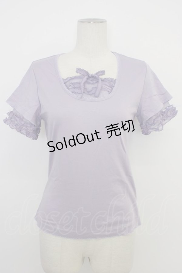 画像1: PINK HOUSE / ドットチュールフリル使いカットソー  ラベンダー T-26-03-11-011-LO-TO-SA-ZT (1)