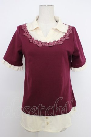 画像: axes femme / フラワーレース重ね着デザイントップス  アイボリーＸボルドー T-26-03-11-013-AX-TO-SA-ZT