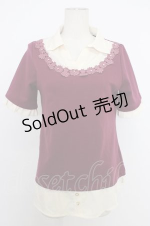 画像: axes femme / フラワーレース重ね着デザイントップス  アイボリーＸボルドー T-26-03-11-013-AX-TO-SA-ZT