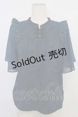 画像: axes femme / ジャカードチャイナブラウス  ブルーグリーン T-26-03-11-014-AX-BL-SA-ZT641