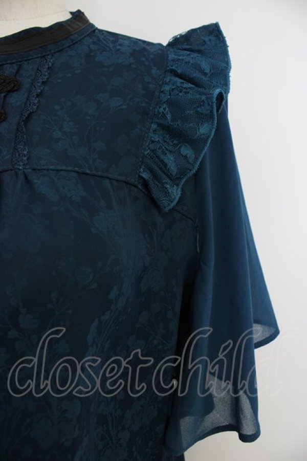 画像3: axes femme / ジャカードチャイナブラウス  ブルーグリーン T-26-03-11-014-AX-BL-SA-ZT (3)