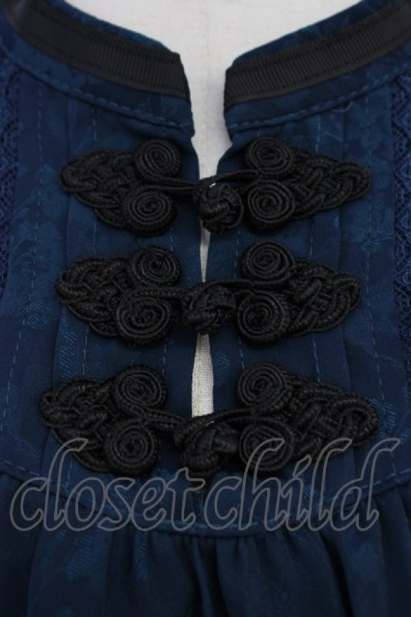 画像4: axes femme / ジャカードチャイナブラウス  ブルーグリーン T-26-03-11-014-AX-BL-SA-ZT (4)