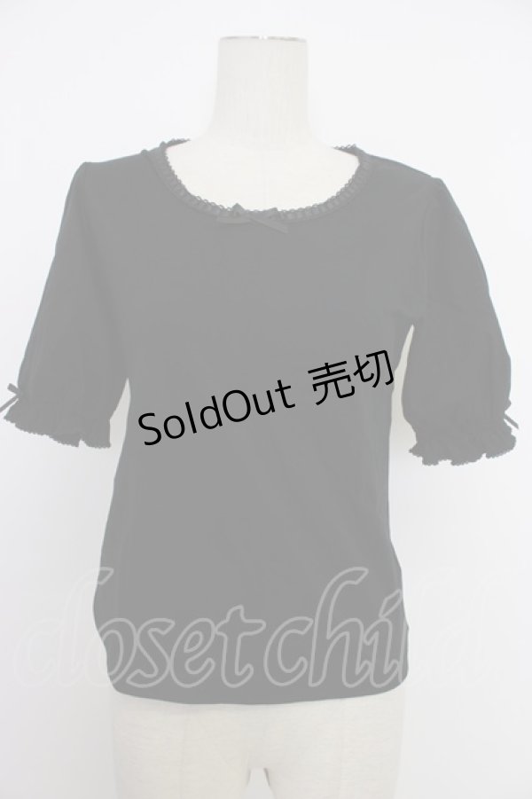 画像1: PINK HOUSE / はしごレースリボン半袖カットソー  黒 T-26-03-11-019-LO-TO-SA-ZT (1)