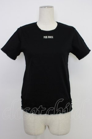 画像: PINK HOUSE / フリルロゴ使い半袖カットソー  黒Ｘ白 T-26-03-11-020-LO-TO-SA-ZT