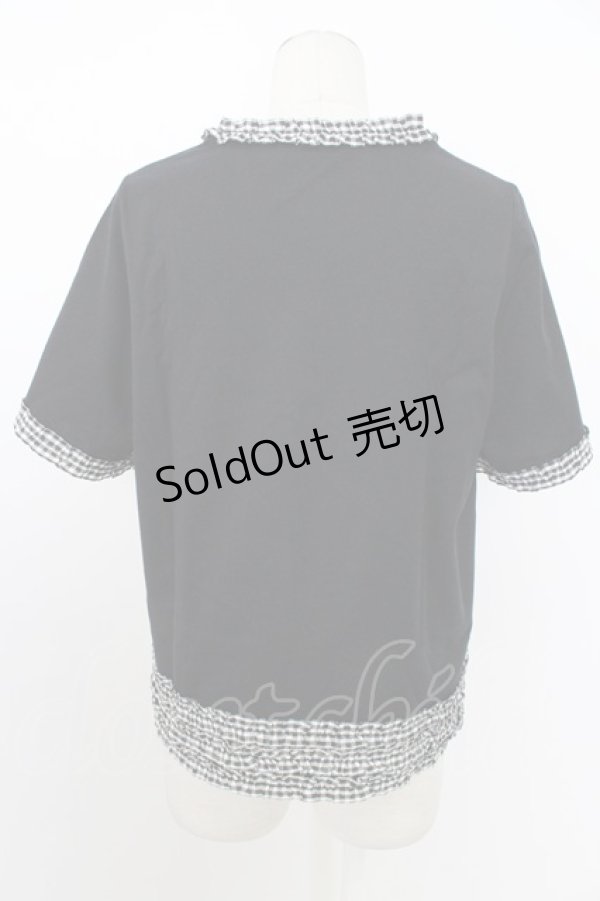 画像2: PINK HOUSE / ドビーギンガムフリルリボンモチーフ付きカットソー  黒Ｘ白 T-26-03-11-023-LO-TO-SA-ZT (2)