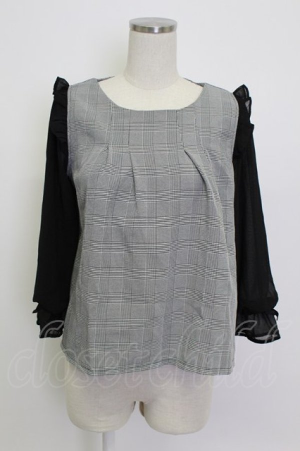 画像1: axes femme POETIQUE / グレンチェックシフォン袖トップス  黒Ｘ白 T-26-03-13-004-AX-TO-SA-ZT (1)