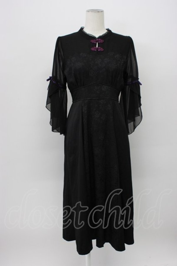 画像1: axes femme POETIQUE / チャイナボタンフレア袖ワンピース M ブラック T-26-03-13-029-AX-OP-SA-ZT (1)