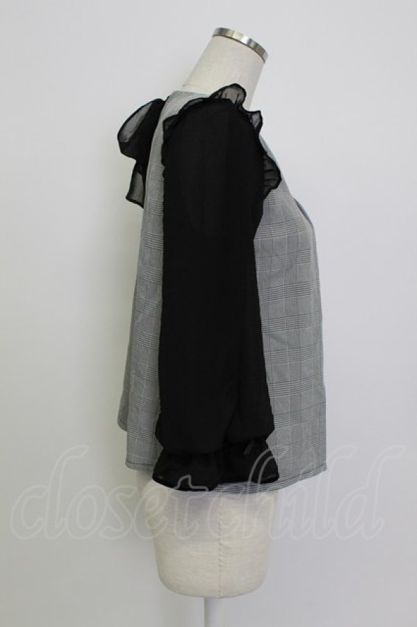 画像2: axes femme POETIQUE / グレンチェックシフォン袖トップス  黒Ｘ白 T-26-03-13-004-AX-TO-SA-ZT (2)