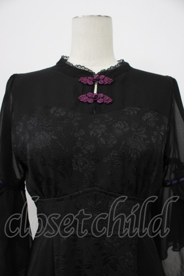 画像5: axes femme POETIQUE / チャイナボタンフレア袖ワンピース M ブラック T-26-03-13-029-AX-OP-SA-ZT (5)