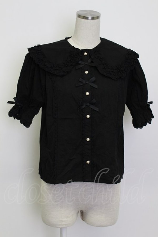 画像1: axes femme kawaii / 半袖丸襟コットンブラウス M ブラック T-26-03-13-005-AX-BL-SA-ZT (1)