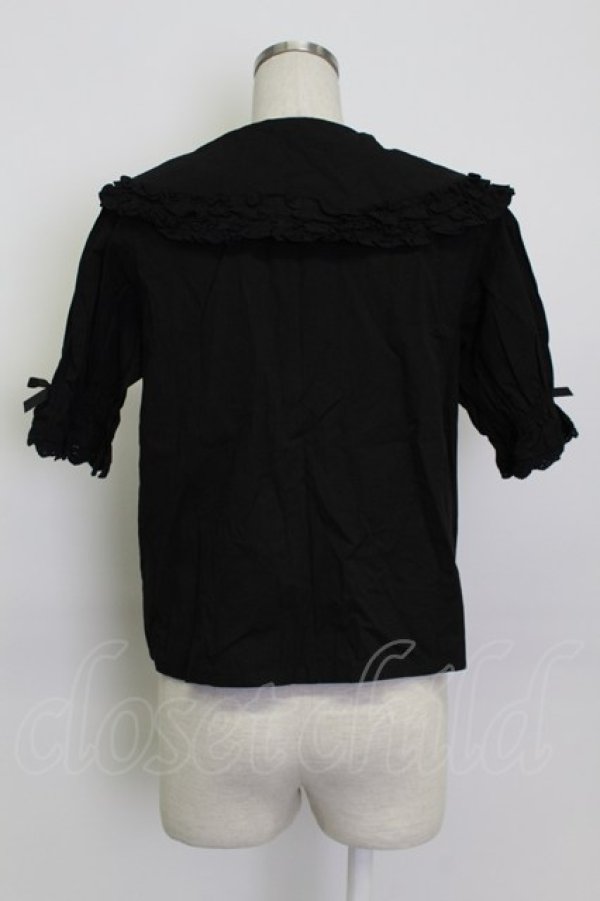 画像2: axes femme kawaii / 半袖丸襟コットンブラウス M ブラック T-26-03-13-005-AX-BL-SA-ZT (2)