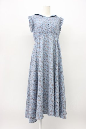 画像: evelyn / フラワーノースリーブワンピース  ブルーグレー T-26-03-13-009-LO-OP-SA-ZT