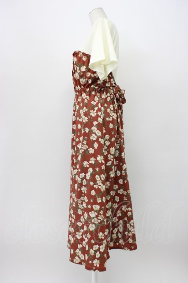 画像4: axes femme / ビスチェ切替ドッキングワンピース  ブラウンＸ白 T-26-03-13-014-AX-OP-SA-ZT (4)