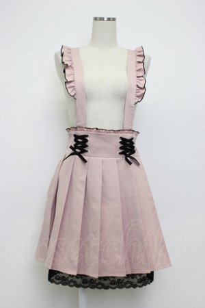 画像: DearMyLove / サス付フリルレースアッププリーツスカート LL ピンクＸ黒 T-26-03-14-031-EL-SK-SA-ZT