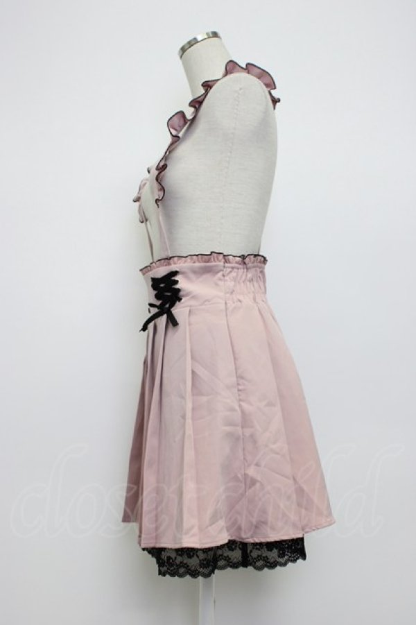 画像3: DearMyLove / サス付フリルレースアッププリーツスカート LL ピンクＸ黒 T-26-03-14-031-EL-SK-SA-ZT (3)