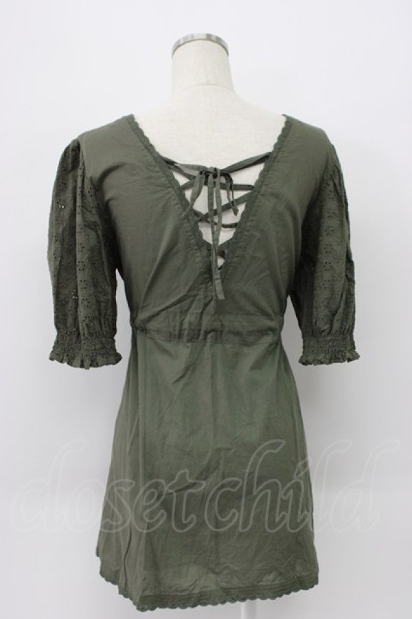 画像2: axes femme / 後ろレースアップチュニック M グリーン T-26-03-14-007-AX-TO-SA-ZT (2)