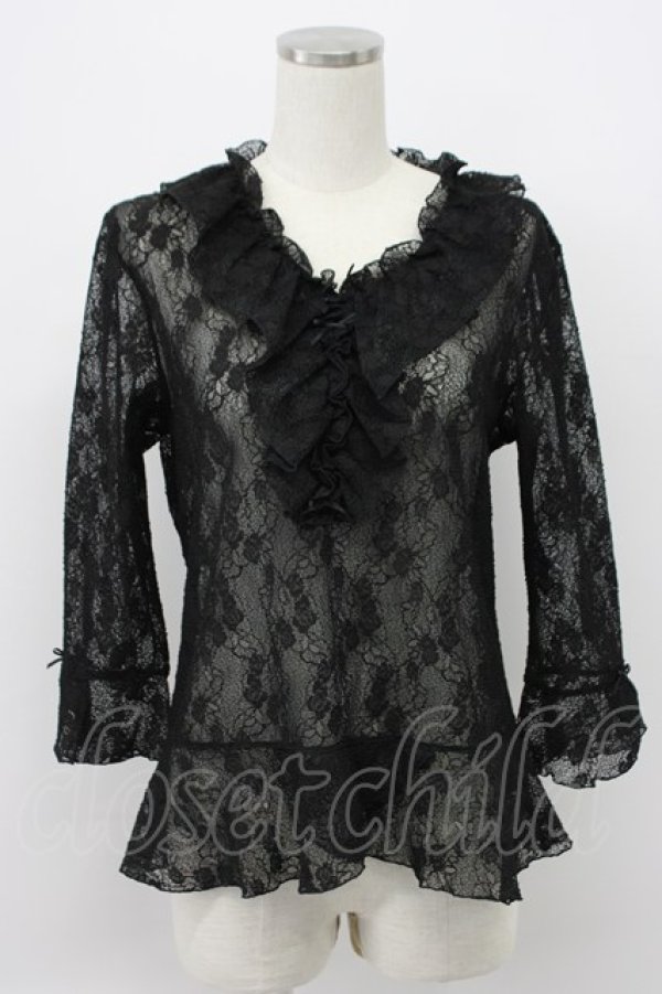 画像1: INGEBORG / プチリボン使いレースプルオーバー M クロ T-26-03-14-009-LO-TO-OW-ZT (1)