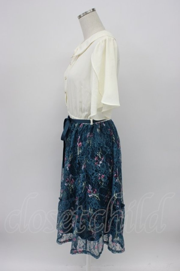 画像3: axes femme / フラワーレース切り替えワンピース  アイボリーＸグリーン T-26-03-14-013-AX-OP-SA-ZT (3)