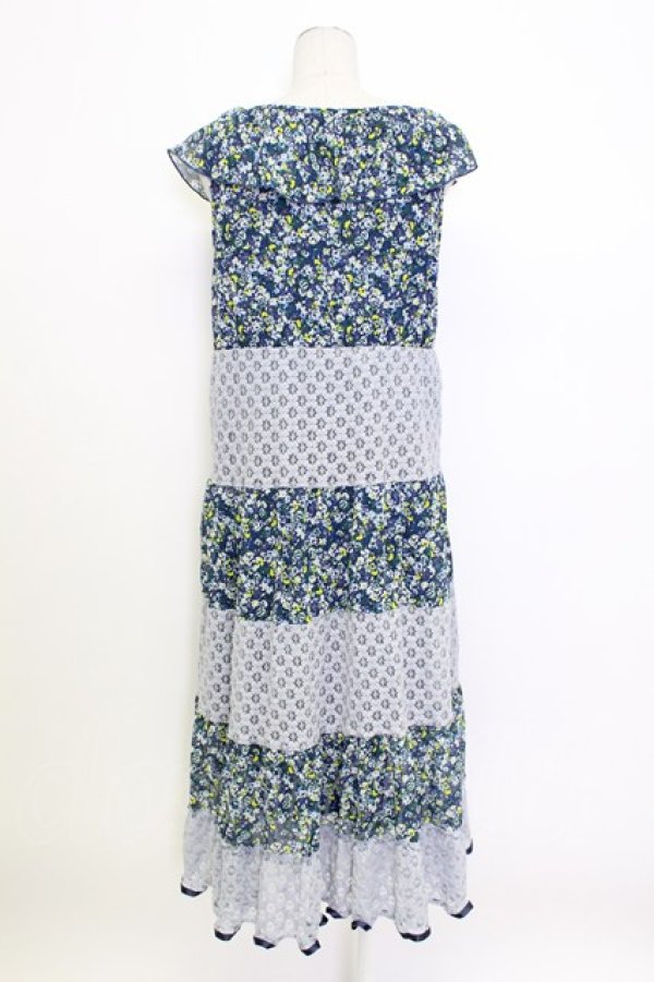 画像2: axes femme / 花柄レース切替ロングワンピース M ブルー T-26-03-15-024-AX-OP-SA-ZT (2)