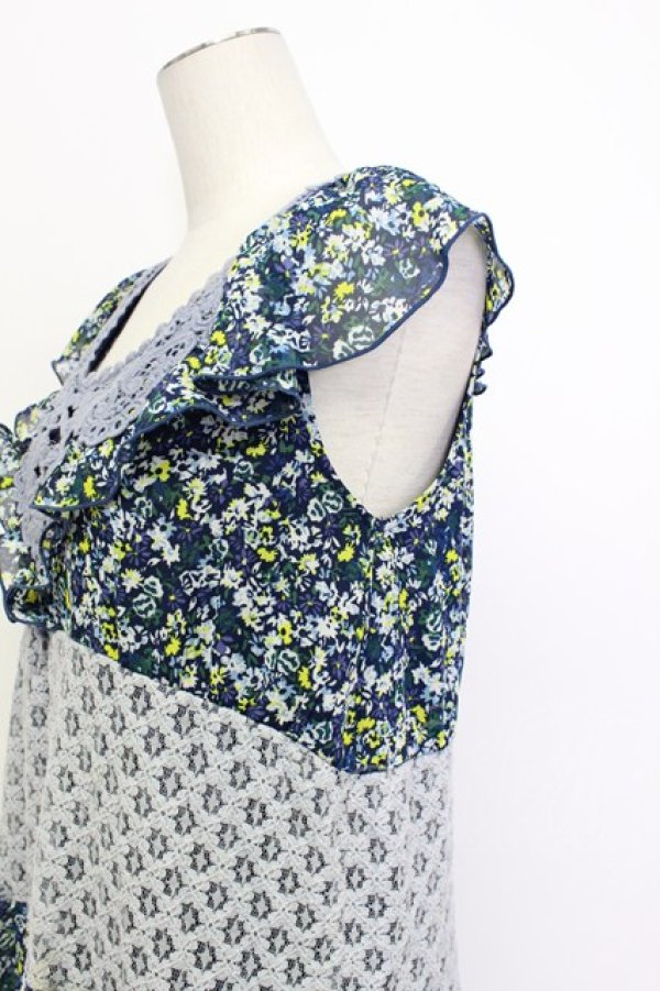 画像3: axes femme / 花柄レース切替ロングワンピース M ブルー T-26-03-15-024-AX-OP-SA-ZT (3)