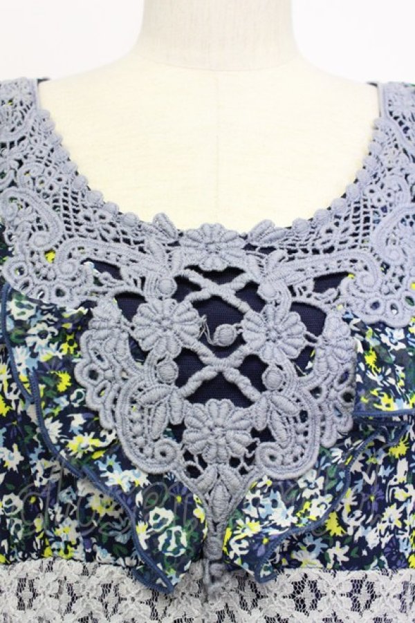 画像4: axes femme / 花柄レース切替ロングワンピース M ブルー T-26-03-15-024-AX-OP-SA-ZT (4)